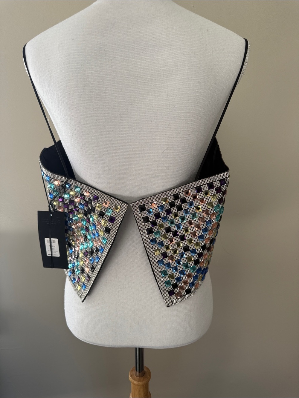 Fashion Nova Multicolor Sequin Checkerboard Crop Top with Black Straps - Picture 2 of 2